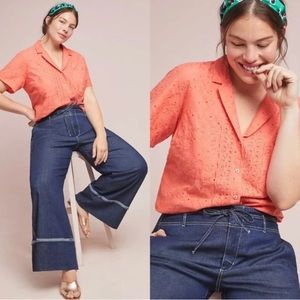 Anthropologie Maeve crop eyelet embroidered top